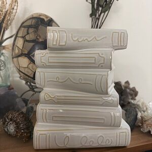 Viral! White Ceramic Book Stack Decor, Vase/Planter
